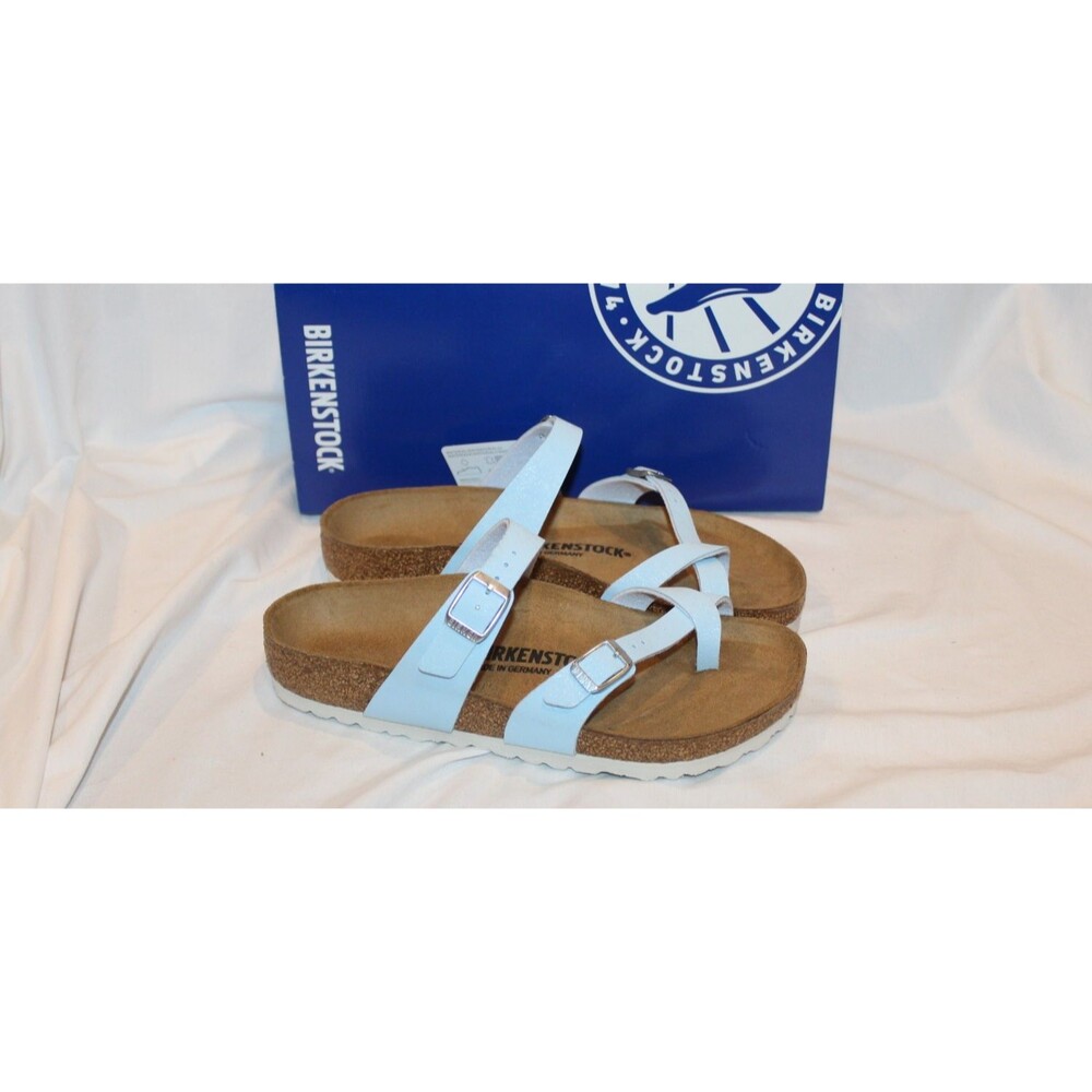 BIRKENSTOCK WOMEN'S MAYARI LEATHER SANDALS EU 38 NIB REGULAR SKY BLUE